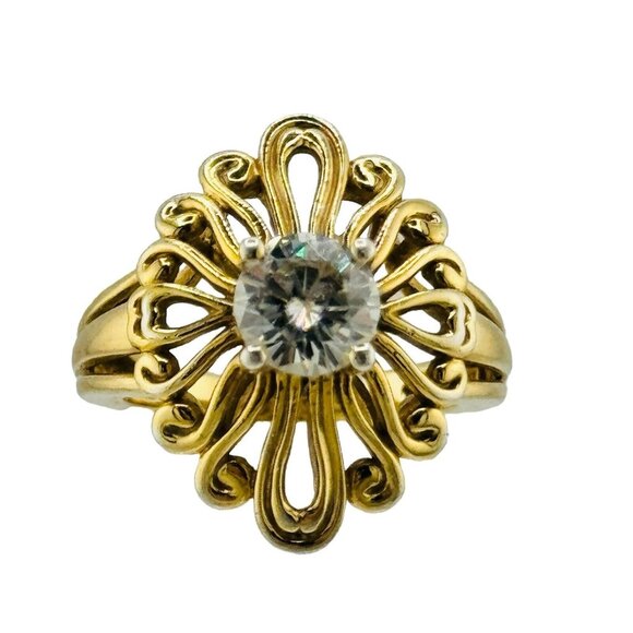 Gold Vermeil 925 Topaz Swirl Unique  Ring Size 6.75 Signed KJ Statement - Picture 1 of 7